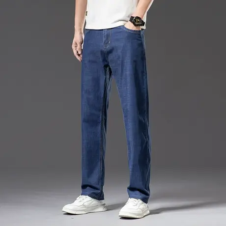 冰丝薄款弹力宽松大码牛仔裤男夏季新款凉感柔软大号长裤直筒休闲商品大图