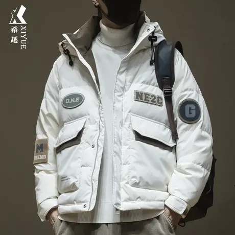 希越2023冬季连帽羽绒服男士新国标90白鸭绒保暖美式外套宽松大码商品大图