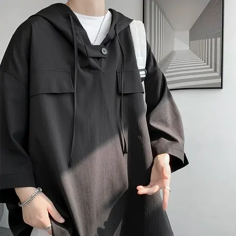 夏季男装连帽短袖t恤男大码七分袖薄款卫衣男款夏装运动上衣服潮图片