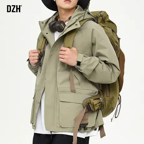 男生工装外套男春秋款潮高级感男装2023新款连帽冲锋衣男款登山服商品大图