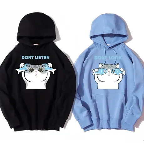 秀洛不听不看不闻不问猫咪情侣装连帽套头美式春秋款外套衣服卫衣商品大图