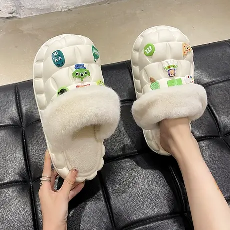棉拖鞋女冬季外穿防水可爱卡通加绒保暖室内家居厚底防滑包头拖鞋商品大图