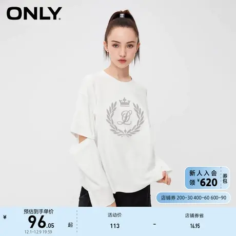 ONLY奥莱2023夏季新款时尚休闲百搭宽松刺绣圆领长袖T商品大图