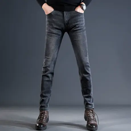 香港高端黑灰牛仔裤男秋冬款修身小脚2023新款潮牌轻奢水洗男裤子商品大图