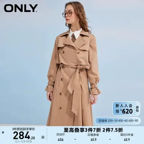 ONLY奥莱夏季时尚通勤风天丝收腰系带中长款风衣女商品大图