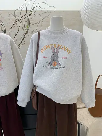 秋冬2023新款韩系百搭减龄卡通印花宽松圆领套头卫衣女休闲上衣商品大图