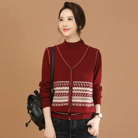 韩潮袭人民族风半高领假两件毛衣女2024春季新款休闲针织衫上衣商品大图
