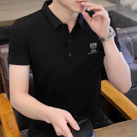 珠地网眼男士青年印花Polo衫短袖t恤夏季上衣服潮流翻领半袖体恤商品大图