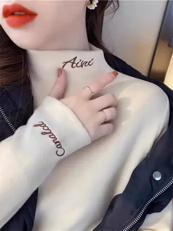 2023秋冬季新款加厚加绒双面德绒半高领打底衫女保暖上衣内搭毛衣商品大图