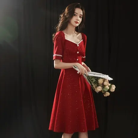 敬酒服新娘2023新款夏季遮手臂小个子回门订婚礼服平时可穿亮闪闪图片