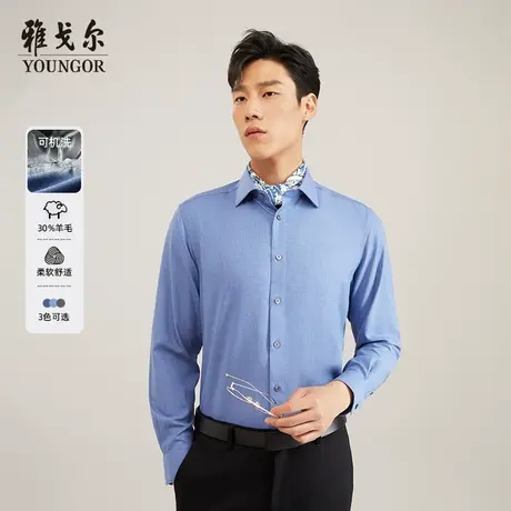 【含30%羊毛可机洗】雅戈尔官方商务休闲去磷工艺保暖长袖衬衫男商品大图