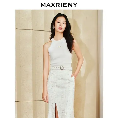 MAXRIENY优雅复古感挂脖挖肩针织背心2024春季新品修身简约上衣女商品大图