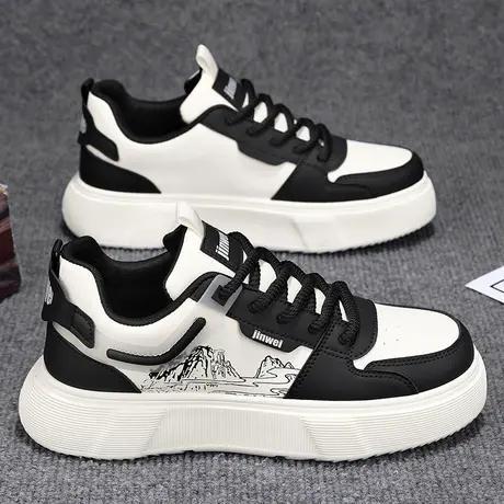 男鞋春季潮牌百搭休闲小众板鞋青少年高级感运动厚底增高小白潮鞋商品大图