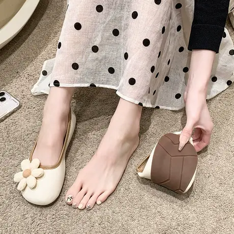 平底鞋女2024年新款春夏浅口单鞋孕妇软底一脚蹬豆豆鞋软皮蛋卷鞋商品大图