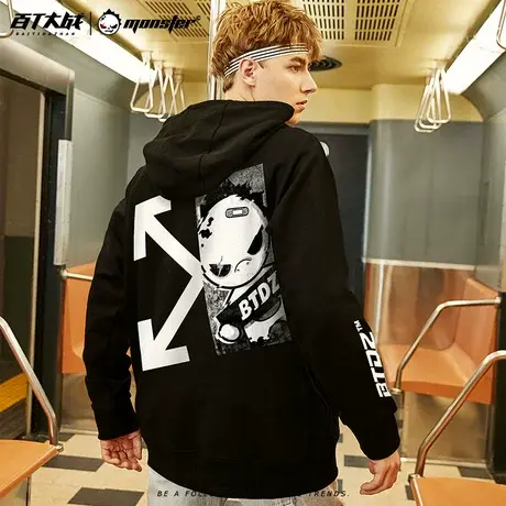 2022新款薄款卫衣男欧美高街怪兽海报情侣春秋装纯棉休闲上衣外套商品大图