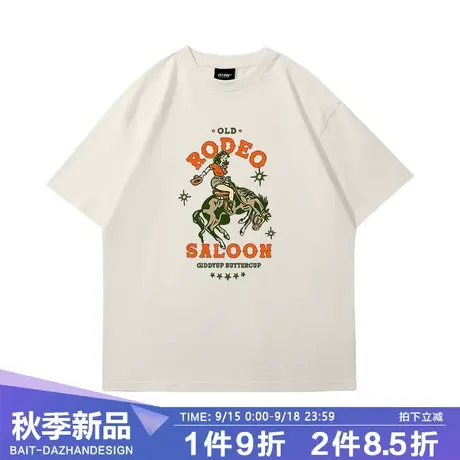 短袖男上衣vintage复古西部牛仔女郎重磅t恤潮ins美式无性别体恤商品大图