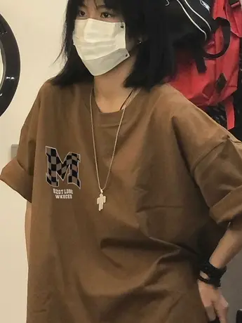 纯棉美式复古短袖t恤女oversize宽松小个子港味chic夏季半袖上衣商品大图