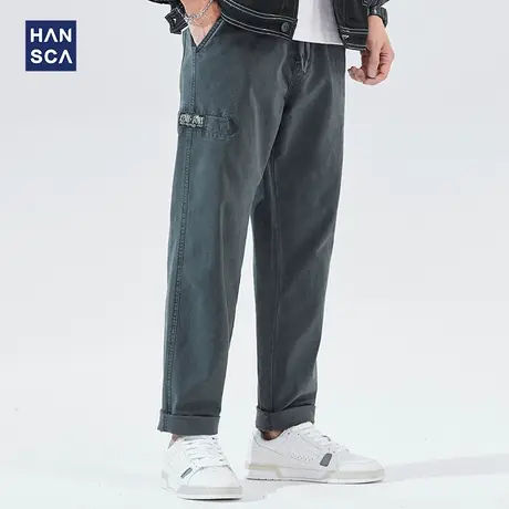 汉斯卡2022年春季直筒裤男潮牌宽松百搭休闲大码垂感阔腿工装长裤商品大图