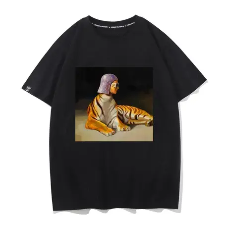 2022新款ins老虎女印花嘻哈宽松上衣女装潮牌印花短袖T恤女欧洲站商品大图