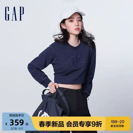【欧阳娜娜同款】Gap男女2024春季INDIGO复古水洗长袖卫衣877002图片