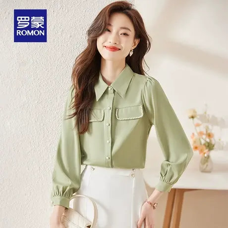 罗蒙女士甜美翻领长袖衬衫2024春季新款气质优雅简约通勤百搭衬衣图片