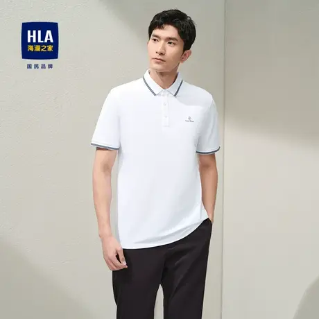 HLA/海澜之家丝光棉短袖Polo衫24春夏新翻领弹力高周波印花上衣男商品大图