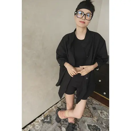 时髦宽松显瘦舒适立领衬衫2024春夏新款休闲简约纯棉设计感上衣女图片