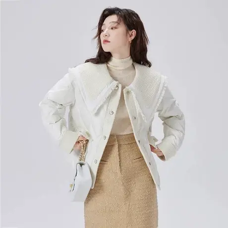 艾莱依小香风羽绒服女2023新款翻领短款时尚拼接鸭绒气质外套冬季商品大图