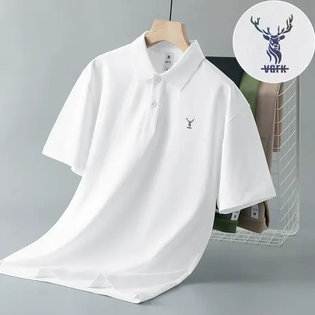翻领t恤男士短袖polo衫珠地冰丝凉感保罗有领半袖鹿头白色上衣服商品大图