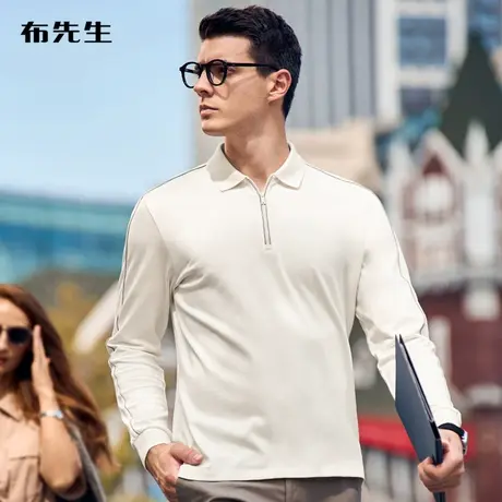 MrBu布先生重磅纯棉长袖270克秋冬米兰牙拉链拼接男T恤衫BT11890商品大图