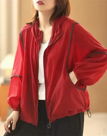 轻薄舒适撞色连帽宽松短外套防晒衣女薄款2022夏季新款小个子上衣图片