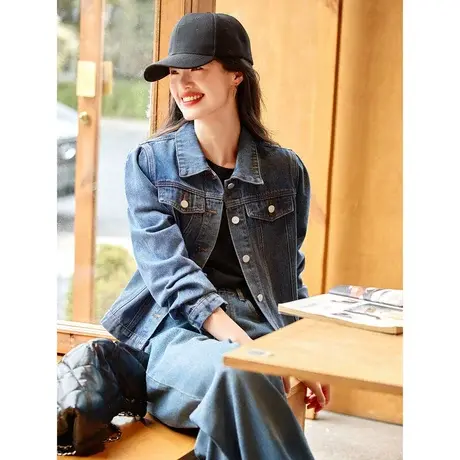 时尚气质2023年秋季新款女装宽松百搭通勤长袖短款复古牛仔外套商品大图
