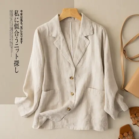 亚麻西装外套女文艺复古港味休闲小西服棉麻上衣2022春夏新款宽松图片