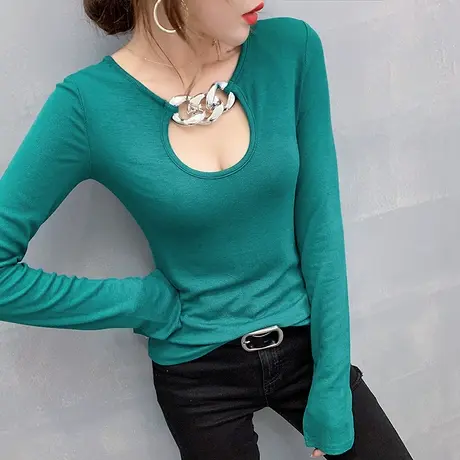 春秋2023年新款女性感镂空T恤女长袖小众心机上衣洋气百搭打底衫商品大图