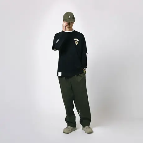 Aape旗舰店男装秋冬字母印花卷边裤脚纯色休闲长裤6806XXH商品大图