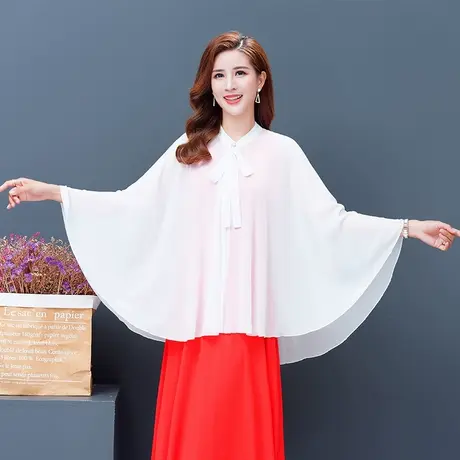 雪纺披肩女夏季薄款开车遮阳防晒斗篷披风纯色配裙子外搭开衫超仙图片