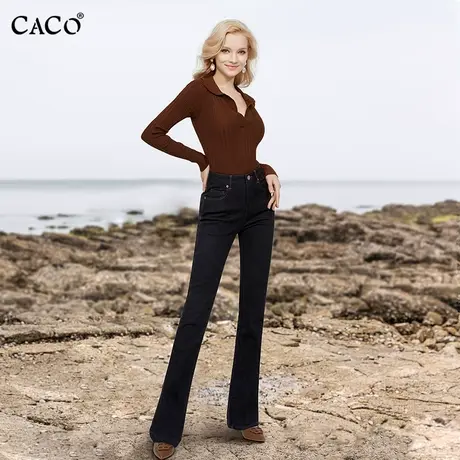 小微喇牛仔裤女高腰长裤修身显瘦黑色火山岩黑科技保暖冬款新品商品大图