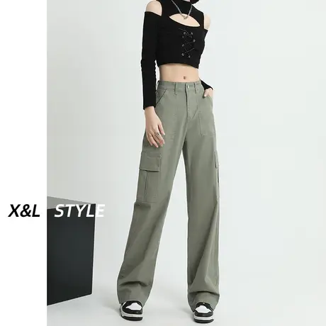 美式工装裤女秋冬季2023年新款加绒梨形高腰宽松运动休闲阔腿裤子商品大图