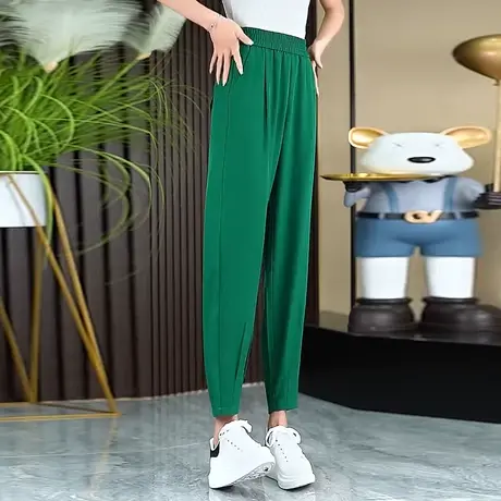 高腰百搭哈伦裤女2023春夏束脚休闲裤小个子九分垂感显瘦老爹裤子商品大图