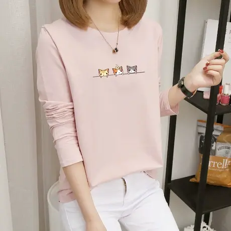 长袖t恤女秋季百搭纯棉上衣2022早春新款宽松显瘦体恤学生打底衫图片