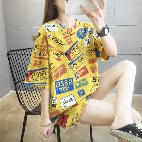 半袖中长款大版宽松t恤女t桖短袖夏季2023年新款大码上衣服ins潮图片