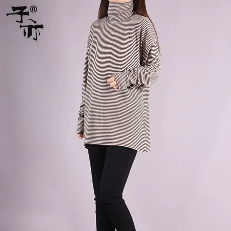 子亦2023春季新款女装堆领时尚休闲舒适条纹打底卫衣绒衫图片