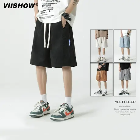VIISHOW休闲短裤男夏季百搭美式字母抽绳直筒裤宽松青少年五分裤商品大图