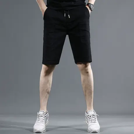 纯黑色休闲短裤男2023夏季新款男士松紧腰潮牌休闲五分薄款裤子男图片