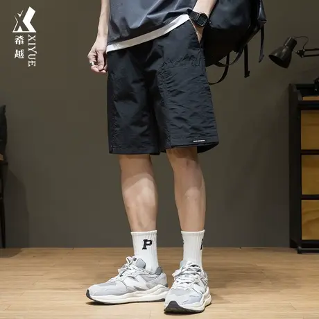 希越冰丝凉感短裤男黑色夏季速干空调中裤休闲宽松大码五分裤子薄商品大图