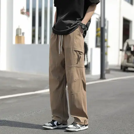 美式卡其色伞兵裤子夏季男款防水工装休闲长裤高街潮牌登山冲锋裤商品大图