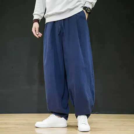 春秋复古禅修灯笼裤宽松大码休闲裤男士中国风亚麻长裤太极打坐裤商品大图
