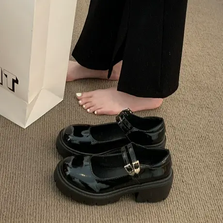 法式玛丽珍鞋女2023新款春夏季复古单鞋配裙子小皮鞋粗跟高跟复古商品大图