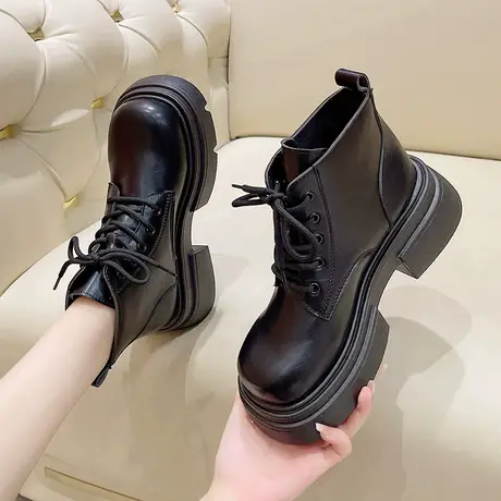 英伦风时装靴女款2023爆款夏秋季单靴爆款厚底短靴炸街甜酷风靴子商品大图