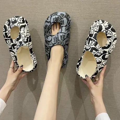 踩屎感eva拖鞋女夏季外穿洞洞鞋时尚涂鸦厚底防滑包头沙滩凉拖鞋商品大图